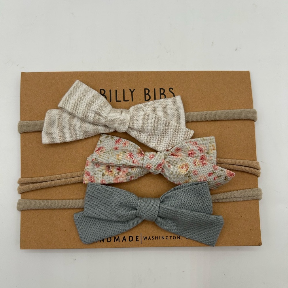 Billy Bibs Floral and Striped Bow Headband Trio